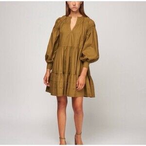 Ulla Johnson Rosa Puff-Sleeve Poplin Mini Dress in Willow Size 6